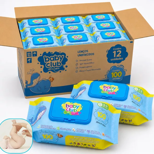 Kit 1200 Lenços Umedecidos Baby Club Aloe Vera