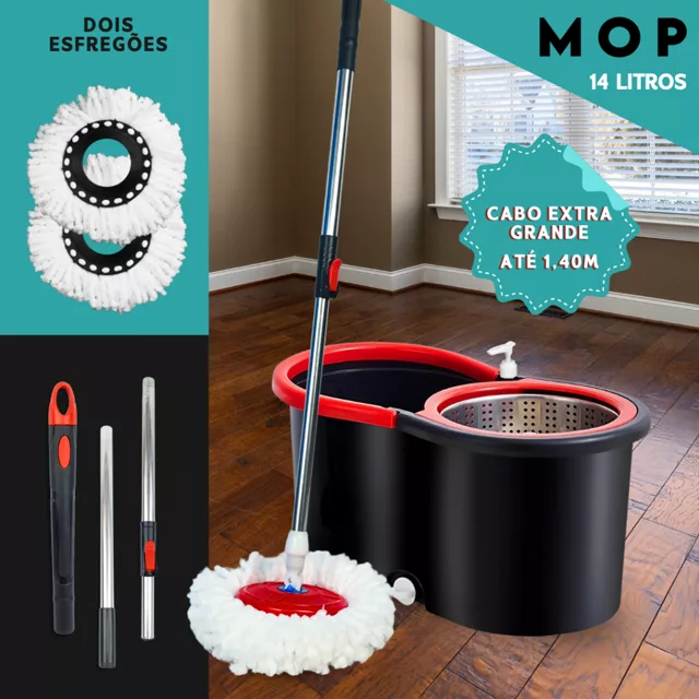 Mop Giratório Profissional com Balde 14 L e Refil Duplo