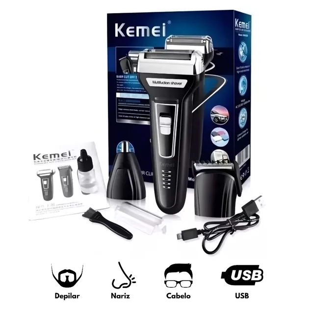 Máquina de Barbear Kemei 3 em 1 KM-6558