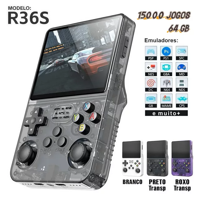 Console Portátil R36S com +15 mil Jogos
