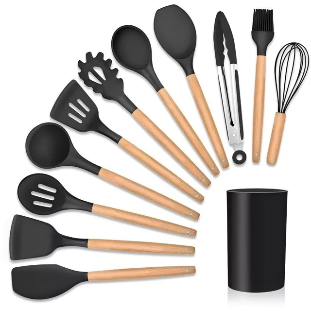 Kit 12 Peças de Silicone e Bambu para Cozinha