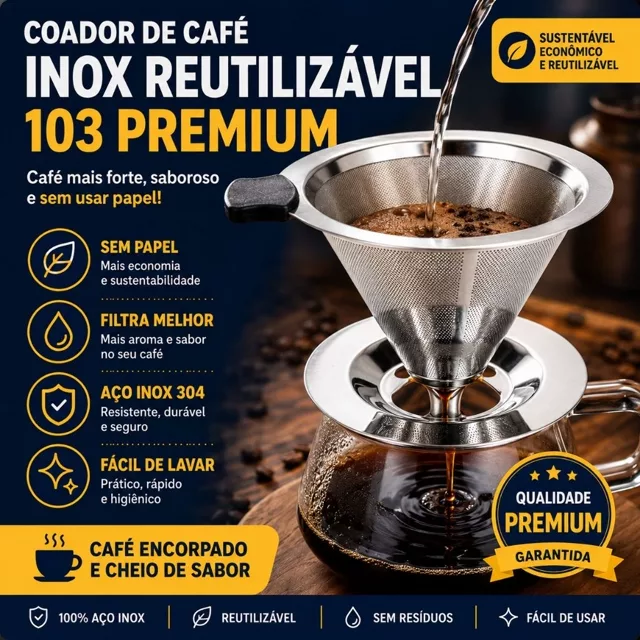 Filtro Coador de Café Inox Reutilizável