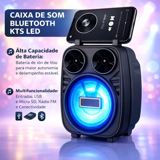 Caixa de Som Bluetooth KTS com Rádio FM
