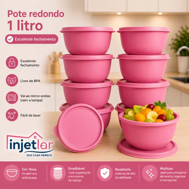 Jogo com 10 Potes Plásticos de Cozinha