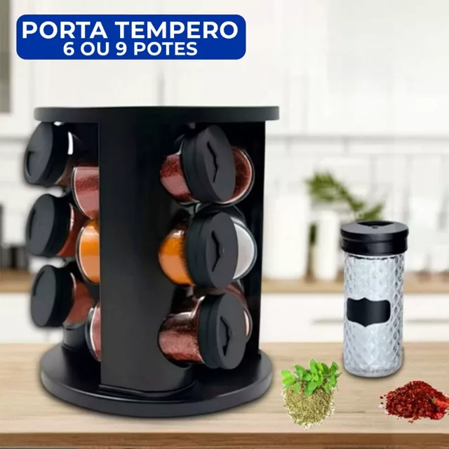 Porta Temperos Giratório com Tampa Dosadora