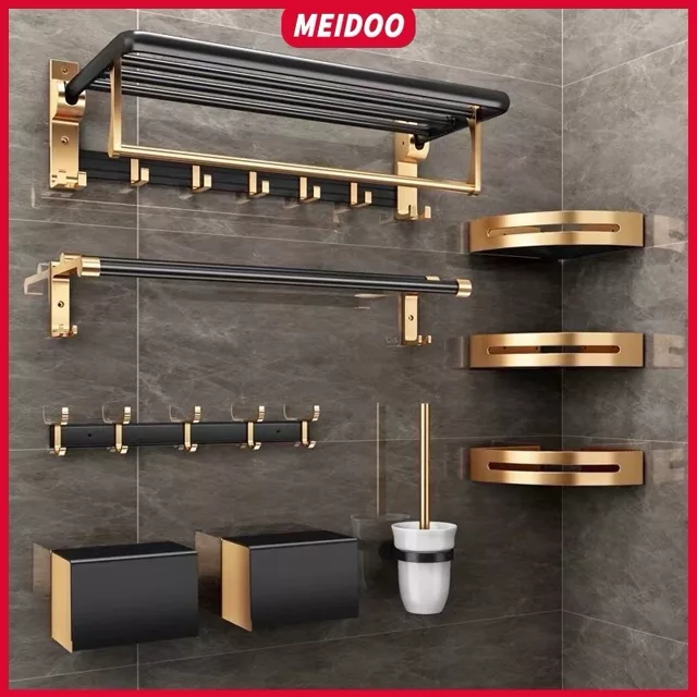 Rack de Banheiro em Alumínio Dourado/Preto