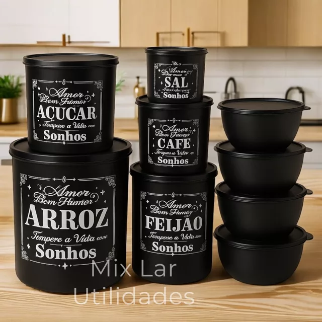 Kit com 9 Potes para Condimentos