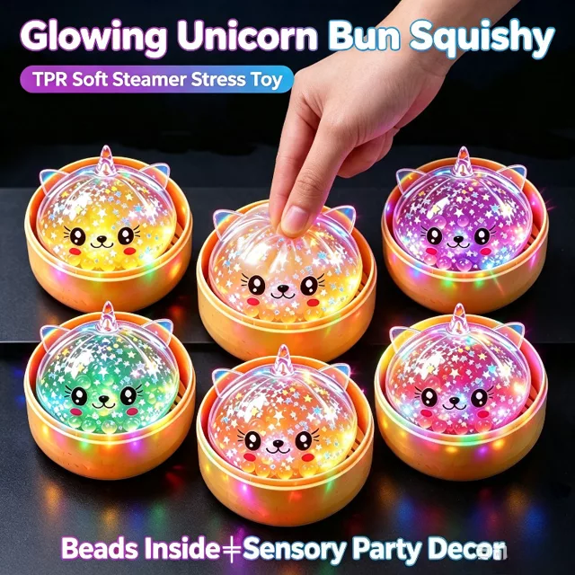 Squishy Unicórnio com LED e Glitter