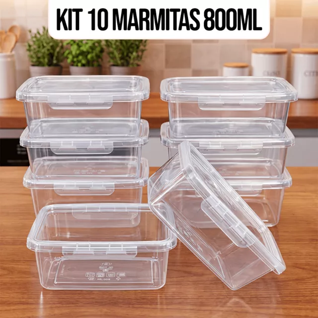 Kit 10 Marmitas Herméticas 800 ml com Travas Laterais